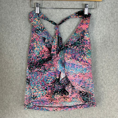 Spanx pink blue ruffle tankini - pink,