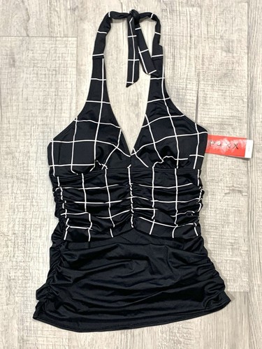 Spanx black geo tankini halter - black,